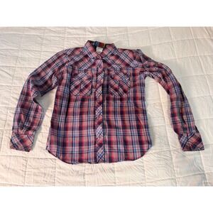 Moving‎ Up Plaid Vintage Shirt Long Sleeve Button Up Red Blue Size 10